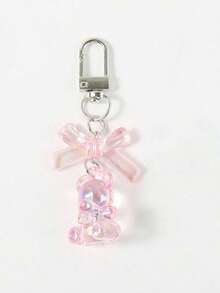 1pc Unisex New Acrylic Bear Key Chain Pendant, Earbud Case Decor, Bowknot Bear Bag Charm - 粉色 - 查看 4