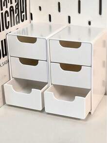 1 (White, Pink, Blue) Multi-Drawer Storage Box, Plastic Material, Drawer Design, For Organizing And Storing Stationery, Jewelry, Cosmetics, Small Items And Desktop Accessories. Suitable For Office Desk, Vanity, Desk And Storage Cabinet.