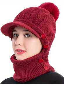 1 pezzo Cappello paraorecchie invernale lavorato a maglia con sciarpa - Foderato in pile termico per donna, berretto con copertura per il viso per climi freddi, ultra caldo per sci/snowboard/uso quotidiano, balaclava da donna