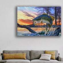 Framed  Large Mouth Bass Fish Canvas Wall Decor, Painting For Living Room Bedroom Gallery Canvas Poster  For Kitchen Dining Room Living Room - 框架 - 查看 5