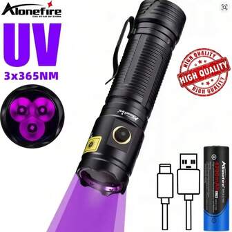  Alonefire SV133 3x365nm Uv Flashlight 15w Black Light Ultraviolet Invisible Ink Marker Resin Curing Cat Tinea Pet Urine Stains Ore Money Scorpion Fluorescent Detection Lamp