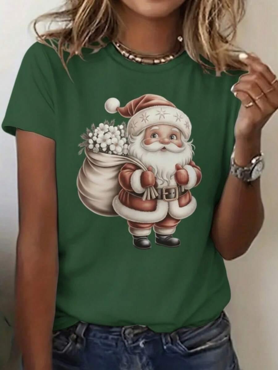 Camiseta Masculina Papai Noel Saco Presentes Natal 2025 Ano novo 2026 Importada Malha Premium Camisa 100% Algodão Envio Imediato - Verde Militar - Visão 1