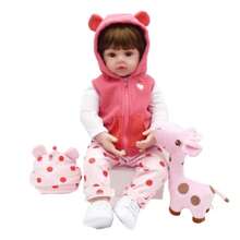 Realistic Baby Doll With Clothes And Stuffed Giraffe Silicone - Pink - View 12