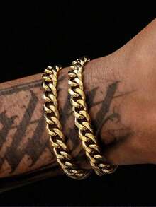 1pc Stainless Steel Cuban Link Chain Bracelet, Men's Hip Hop Accessory, Cool Fashion Couples Jewelry, Father's Day, Christmas, Thanksgiving, Birthday, Holiday Gift Valentine's Day - 手鐲 - 查看 9