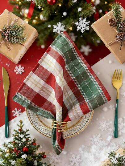 2/6/12/240 piezas Servilletas de Navidad a cuadros vintage, estilo minimalista americano, reutilizables y lavables para fiestas, picnics, decoración del hogar
