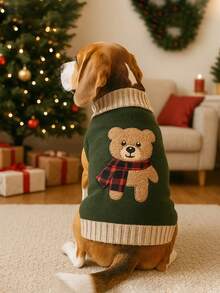 1pc Pet Cat & Dog Stretchy Soft Teddy Bear Embroidery Sweater Knitted Shirt For Fall And Winter Season