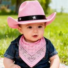 Babykostüm im Western-Cowboy-Stil - stilvoller brauner Ledercowboyhut + retrobedrucktes Lätzchen, süßer Kinderfotorequisit, unisex für Baby Jungen und -mädchen, Neugeborenen-Modeoutfit, -tauglich, Baby-Shower/Geburtstags-Geschenk, Baby-Fotorequisit