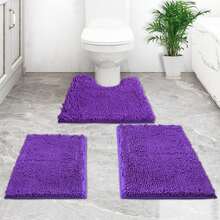 Flotstiga 3 Piezas Juego de tapetes de baño, Alfombra Antideslizante para Baño, Almohadilla de baño de Chenilla súper Suave y Absorbente de Agua(Púrpura) - Champán - Ver 2