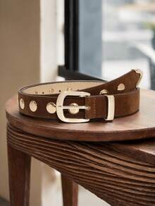 1 pieza Cinturón de mujer con hebilla de remache redonda de estilo punk dorado/plateado Y2K, accesorio versátil para uso diario, verano, escuela, otoño, Halloween - Multicolor - Ver 9