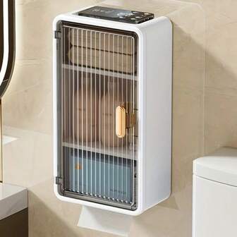 1pc Wall-Mounted Makeup Organizer, Durable Plastic Bathroom Storage Cabinet, Waterproof, Foldable, Rust-Proof, With No-Drill Easy Installation, For Makeup And Essentials