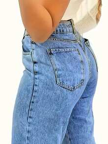 Women's Pocket Straight Loose Casual Versatile Jeans - Rửa trung bình - Xem 5