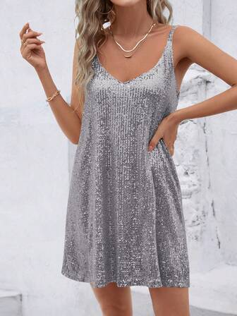 ヨーロッパ&アメリカンスタイル 夏新作 ビジュー Vネック ノースリーブ 多用途パーティードレス