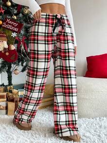 女士直筒抓绒休闲保暖裤，带3D蝴蝶结，舒适冬季家居服 - 彩色 - 查看 6