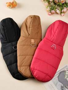 秋冬加厚狗狗连帽外套，防风，纽扣设计，牵引绳环，适合中小型犬 - 彩色 - 查看 5