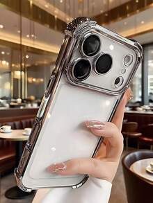 6D Plating Silver Clear Case For IPhone17promax/17/11/17 Pro/17air/16/16pro/16plus/16pro Max/15/15pro/15plus/15pro Max/14/14pro/14plus/14pro Max/13/13pro/13pro Max/13mini/12/12pro/12pro Max/12mini/11/11pro/11pro Max/Xs/X/Xr/Xs Max/7g/8g/7plus/8plus/Se/Se2/Se3- Camera Protector & 4-Corner Shockproof Cover - Silver - View 4