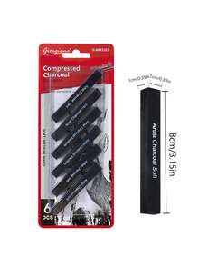 Creioane cărbune de înaltă calitate, pachet de 6, pentru schițe artistice - Gradient moale, mediu dur, cu design minimalist textură neagră - Perfecte pentru uz profesional în studio și cadouri creative