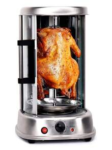 Rosticero eléctrico giratorio con accesorios ideal para hacer pollos y brochetas - Plateado - Ver 1