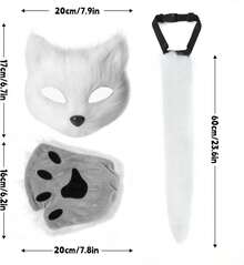 4 Pcs Faux Fur Therian Mask And Tail Set For Women Halloween Furry Cat Ears Fox Mask Paw Tail Choker Cos Accessories,24196895 - trắng - Xem 5