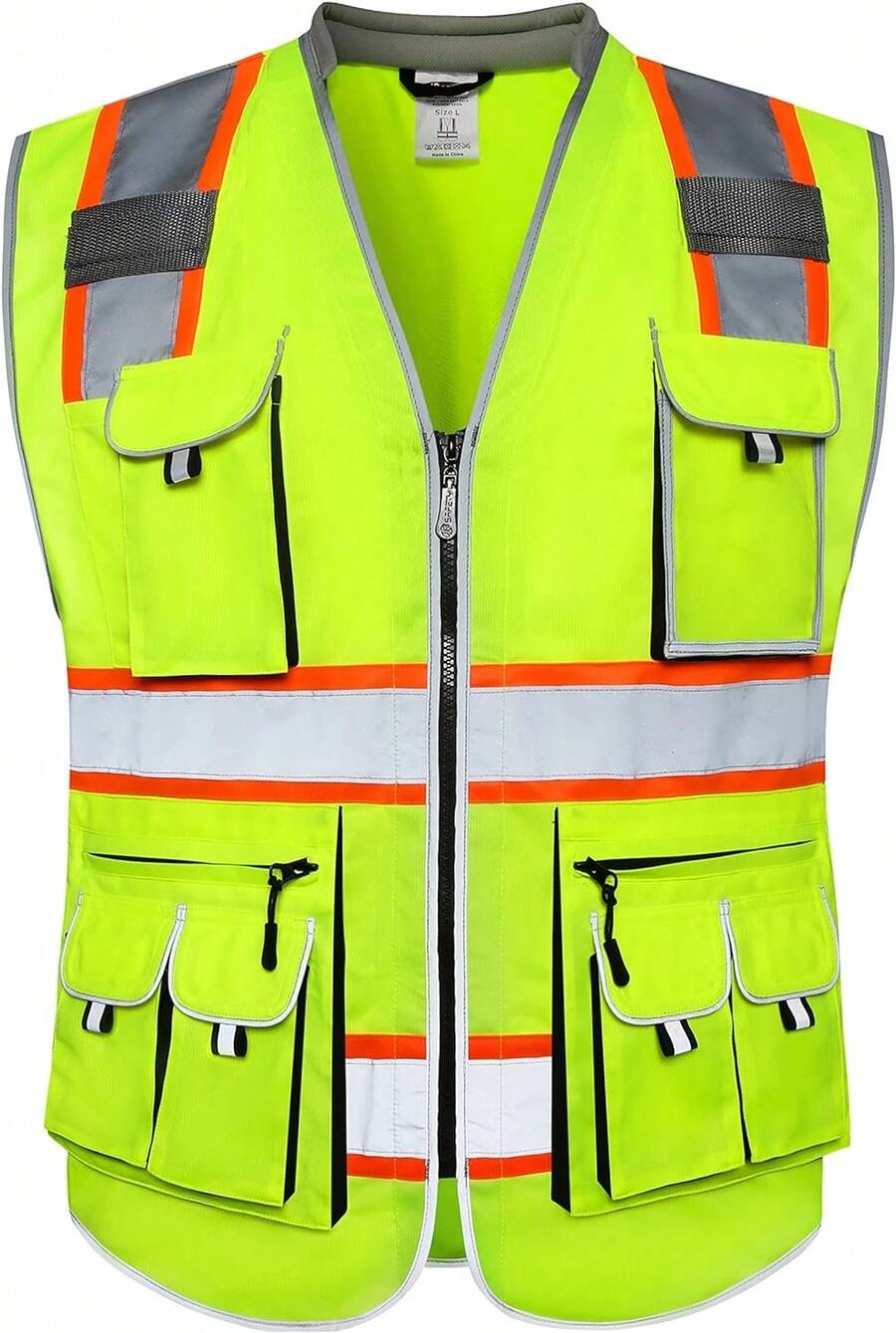 10 Pockets Class 2 Hi-Vis Zipper Front Vest | Cushioned Collar | High Reflective Tapes With Extended Neon Orange Strips | Meets ANSI/ISEA Standards (3X-Large, 89-Yellow),24200184 - 黃色 - 查看 1