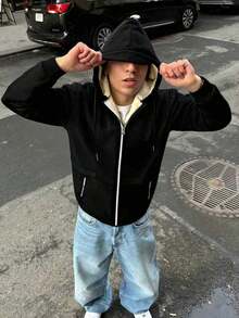 Men's New Sherpa Lined Zip-Up Hoodie Jacket, Casual Thermal Lined Outerwear,Winter - Black - View 9