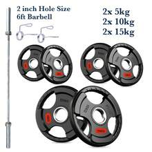Shark Power Gear Tri Grip Weight Plates (Pair & Sets) – Compatible With 2 Inch Barbell (4ft / 5ft / 6ft / 7ft) – Full Home Gym Strength Kit - A - Ver 15