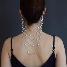 1pc Pearl Ear Hooks No Piercing Exquisite High-End Elegant Bride Wedding Tassel Earrings - 銀色 - 查看 2