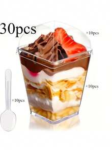 Un set de 10 piezas/30 piezas/60 piezas/90 piezas de tazas cuadradas de plástico transparente para helado, mousse, con tapas transparentes. Tazas de postre, pudín con resistencia a bajas temperaturas y fácil limpieza. Adecuadas para cafeterías, bares de aperitivos, postres de autoservicio, hogares, lugares de entretenimiento, cocinas, fiestas de repostería, pudines, tartas de queso, mousses y tazas de gelatina. - Multicolor - Ver 15