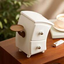 Cute White And Brown Storage Box With Round Door And Hinged Lid - Compact Storage Box, Golden Knob, Plastic Desktop Organizer Box For Home Office, Vanity, And School - Multifunctional Decorative Storage Box, Space-Saving Design With 2 Drawers And Sturdy Legs, Ideal Desktop Organizer For Desk Or Vanity, Keeps Desk Tidy - Multicolor - View 4