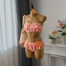 Bellisia Bộ bikini bandeau họa tiết hoa nhỏ xinh dành cho nữ, đồ bơi ngày lễ thường ngày kèm váy xòe cạp trễ cho kỳ nghỉ hè trên bãi biển - Nhiều màu - Xem 8