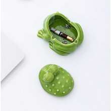 Frog Ashtray With Lid For Cigarette Ceramic Green Windproof Ash Tray For Home Office Tabletop Outside Patio Outdoor - As Pic - View 6