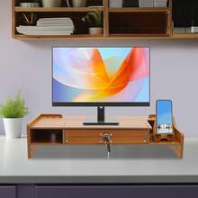 Computer Monitor Stand,  48*20*10.5cm Computer Rack With Lockable Drawer, Monitor Stand - 木頭 - 查看 3