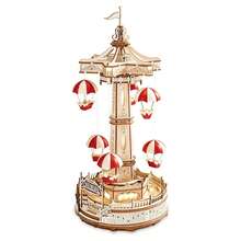 Robotime Rompecabezas 3D de madera de la serie ROKR Magic Amusement Park, caja de música mecánica con luces LED, manualidades DIY, regalos de cumpleaños para adultos - Torre de paracaídas - Ver 11