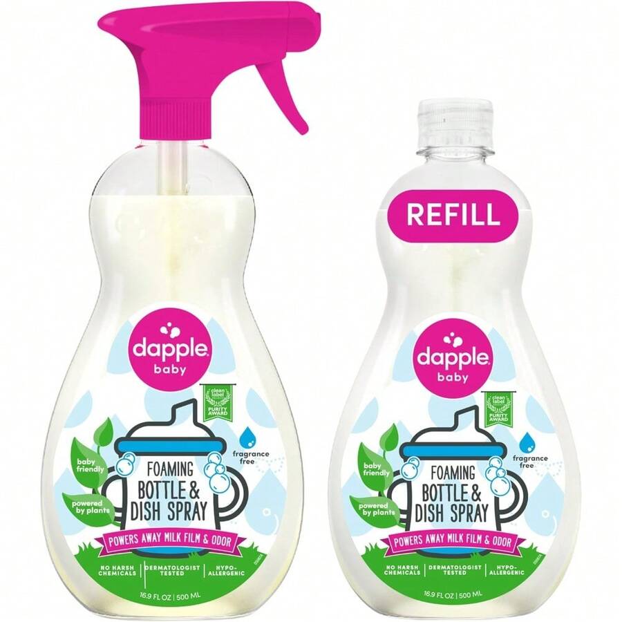Dapple Baby Bottle & Dish Foaming Power Spray, Hypoallergenic Dish Soap For Baby Bottles, Powered By Plants, Fragrance Free, 16.9 Fl Oz (Pack Of 2) - 30 液體盎司(2 包) - 查看 1