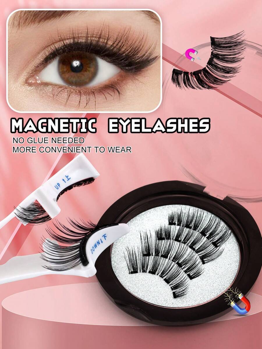 1 套 4 件磁性睫毛，带磁性眼线笔、C 卷睫毛延长、3D 蓬松 5 毫米-10 毫米自然外观、可重复使用防水磁性睫毛