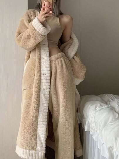 1 pieza Conjunto de bata de noche de felpa de coral de alta calidad para mujer, nuevo pijama de felpa gruesa para otoño e invierno, ropa de casa cálida, decoración de invierno, Conjunto de pijama para mujer