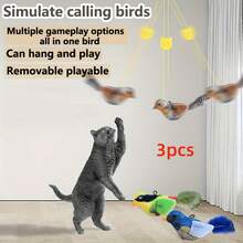 1/3 pezzi Giocattoli per gatti a forma di uccello - Senza batterie richieste, tessuto con stampa animale con piume artificiali per gioco interattivo, adatto per tutte le razze e taglie di gatti