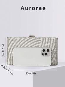 1 geantă de mână cu sclipici argintiu și strasuri, geantă de mână elegantă și elegantă pentru petreceri formale, cu lanț metalic, potrivită pentru rochii de seară, bal, evenimente formale