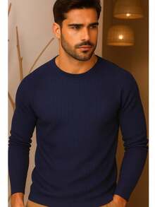 Long Sleeve Ribbed Raglan T-Shirt - 藏蓝色 - 查看 2