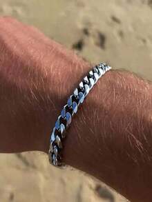 1pc Stainless Steel Cuban Link Chain Bracelet, Men's Hip Hop Accessory, Cool Fashion Couples Jewelry, Father's Day, Christmas, Thanksgiving, Birthday, Holiday Gift Valentine's Day - 手鐲 - 查看 10