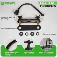 Mezcladora para Fregadero, Llave para Fregadero de Cocina Flexible, Grifos para Cocina, Grifo de Cocina con Dos Asas, Grifo de Cuerpo Principal de Acero Inoxidable, Acabado Cromo Espejo, SP - 80202 - Negro Mate - Ver 7