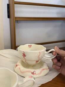 一套法式花卉陶瓷咖啡杯碟，手工彩绘花卉图案陶瓷杯碟，玫瑰蝴蝶单杯，适合冲泡花茶、红茶、下午茶，也可用作高雅的办公水杯、咖啡杯、早餐牛奶杯或礼品杯。 - 彩色 - 查看 3