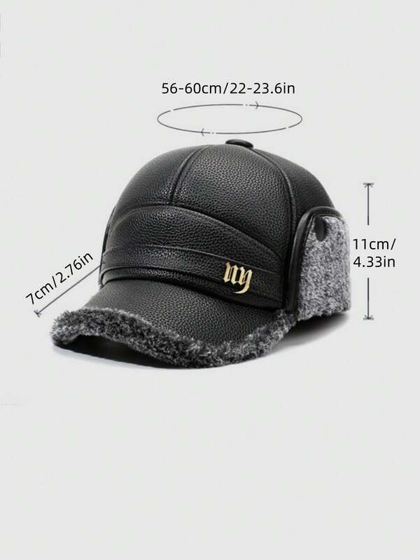 1 Stück Kunstleder Winter Trappermütze mit Ohrklappen, NY gestickte warme Baseballkappe für Herren & Damen, verstellbare Wintermütze, ideales Geschenk zu Weihnachten & Geburtstag