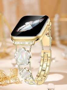 1pc Compatible With Apple Watch Band Watch Strap Women, Black Five Leaf Clover Diamond Golden Copper Strap, Summer Flowers Metal Bracelet,Compatible With Apple Watch 38/40/41/42/44/45/46/49 Mm, Compatible With Apple Watches Series Ultra3/2/1/Se/10/9/8/7/6/5 4/3/2/1, Ms Old Money Wind High Fashion Accessories - bạch kim - Xem 11