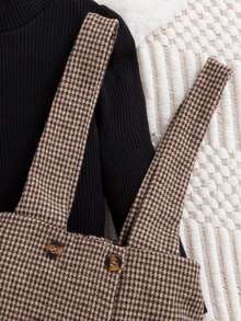 女童半高领上衣和千鸟格背带裙，秋冬 - 黑色 - 查看 4