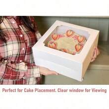 Baregamyan 10x10x5 Bulk 25 Pcs Cake Boxes 10 Inch with Window Clear Bakery Dessert Box Square White Large Disposable Pie Boxes Package for Bake Goods Paper Pastry Packaging Donut Delivery Box - blanco - Ver 6