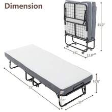 CuisinSmart Folding Bed With Mattress, Portable Foldable Bed With 5"Memory Foam Mattress And Metal Frame,Roll Away Bed Guest On Wheels With Side Storage Pocket, Space Saving, Easy Storage - Đen - 75" x 31" - Xem 4