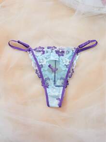 Women's Floral Embroidery Mesh Sexy Lingerie Set - Multicolor - View 6