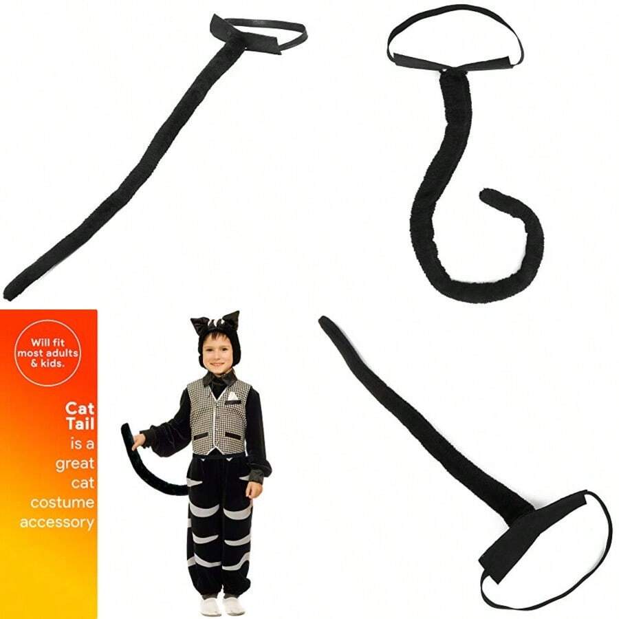 Skeleteen Costume Accessories Cat Tail - Furry Black Kitty Tail For Dress Up - 1 Piece - như hình ảnh - Xem 1