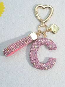 1pc Pink Soft Clay Letter Keychain Cute Personalized Pendant, Women Bag Decor, Car Chain, Heart Shaped Mom, Friend, Valentine's Day Valentines Car Accessories Bag Charm School Goth Y2k - 粉色 - 查看 7