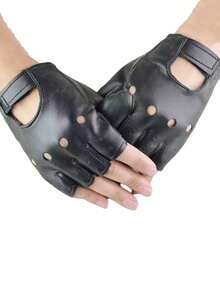 زوج من قفازات نصف الأصابع بطراز بانك، قفازات للدراجات الهوائية والدراجات النارية للاستخدام الخارجي - الأسود - مشاهدة 12